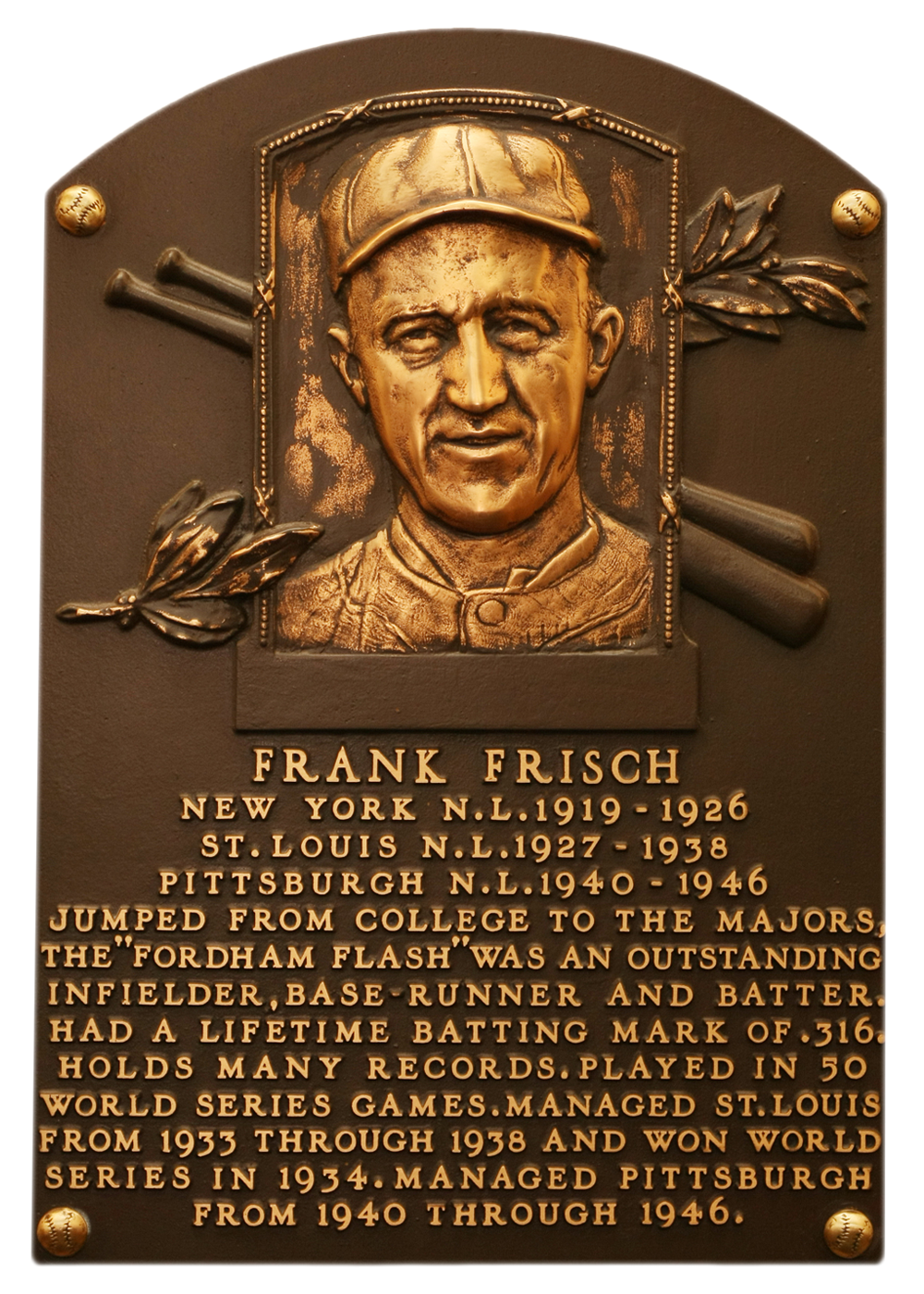 Frankie Frisch Hall of Fame plaque