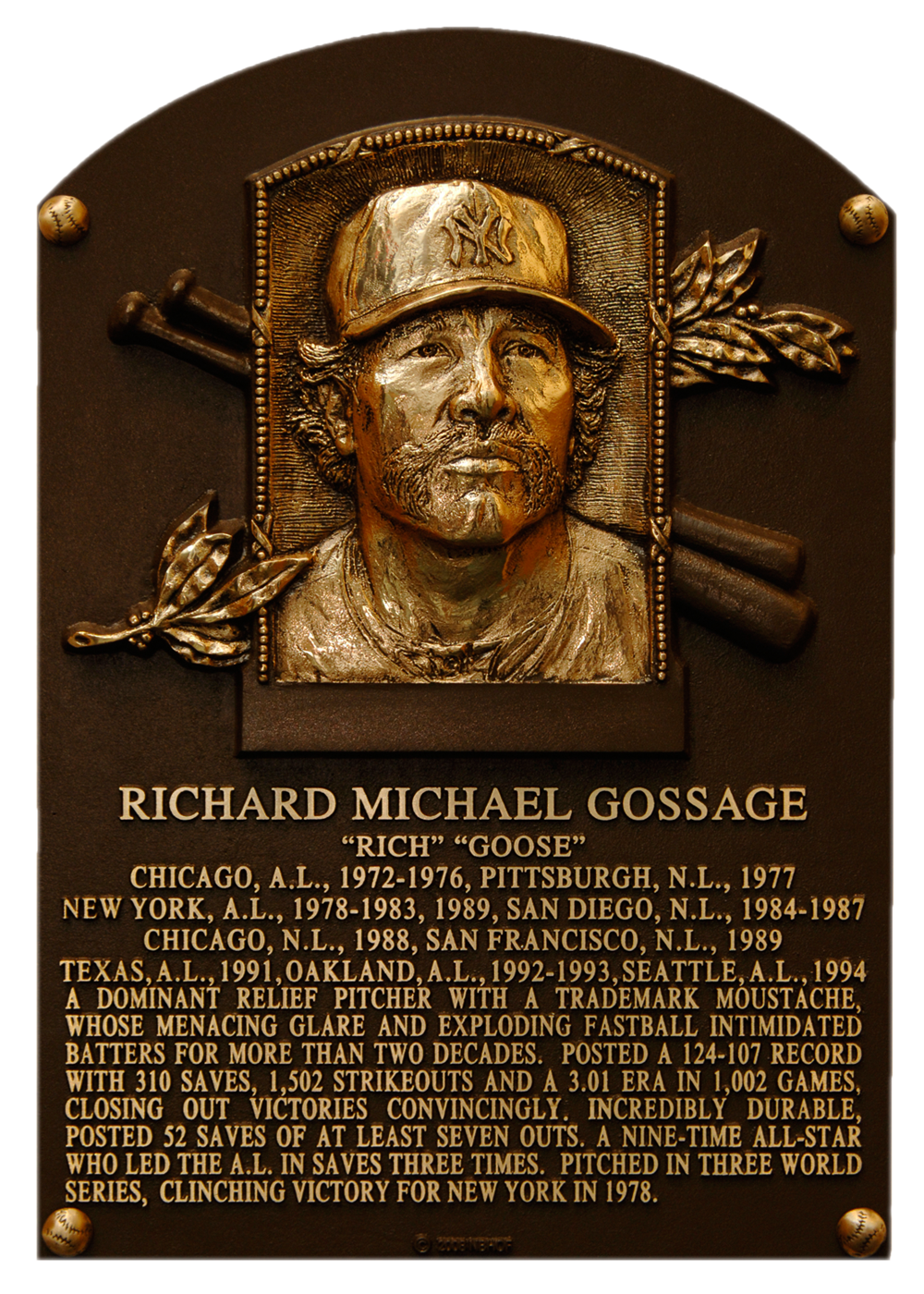 Goose Gossage Hall of Fame plaque