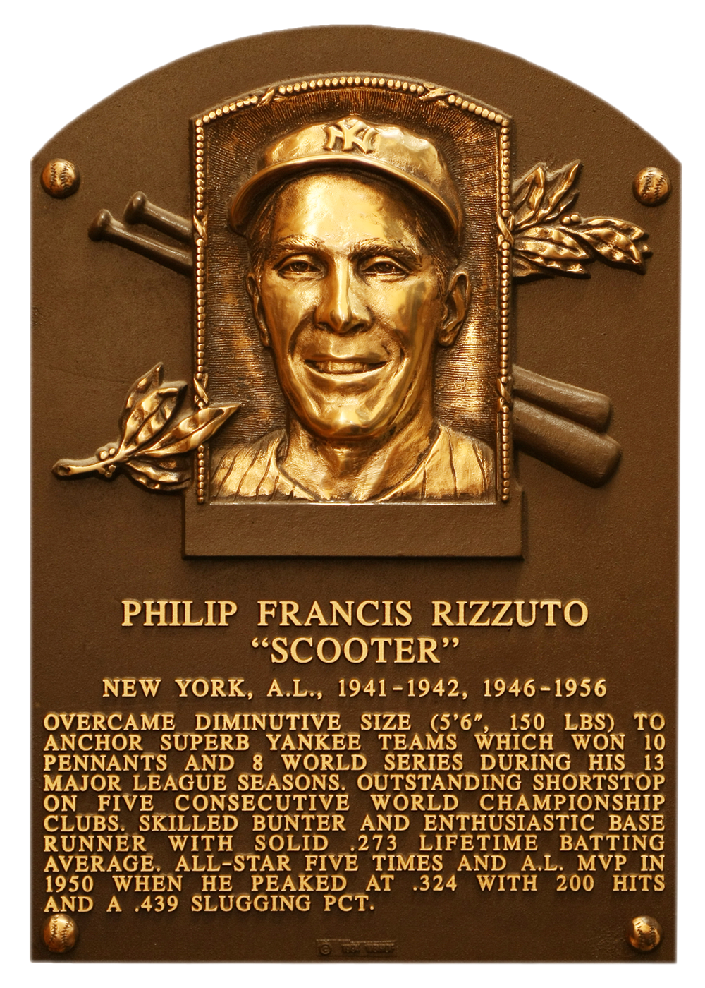 Phil Rizzuto Hall of Fame plaque