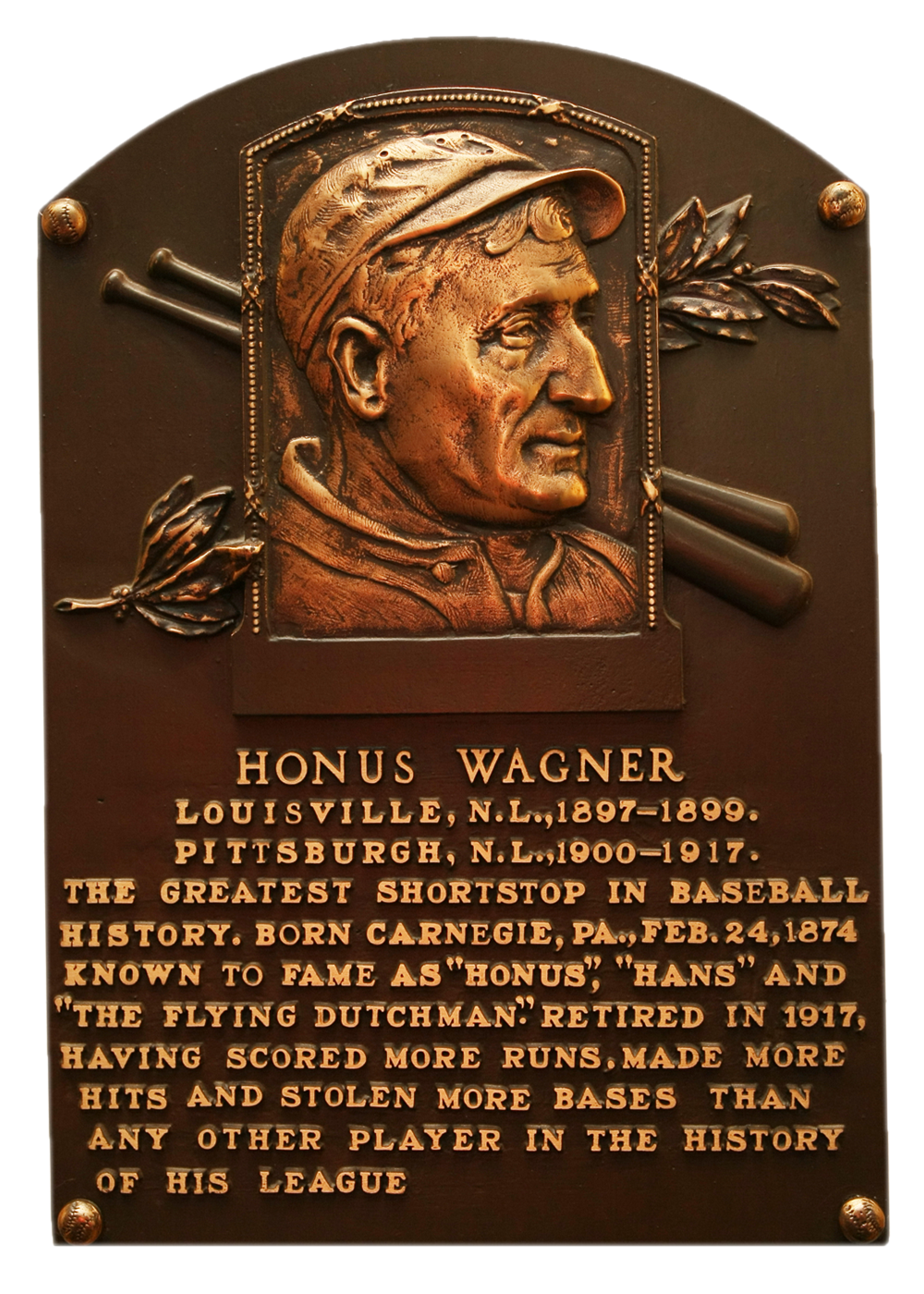 Honus Wagner Hall of Fame plaque