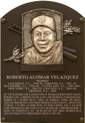 Roberto Alomar Hall of Fame plaque