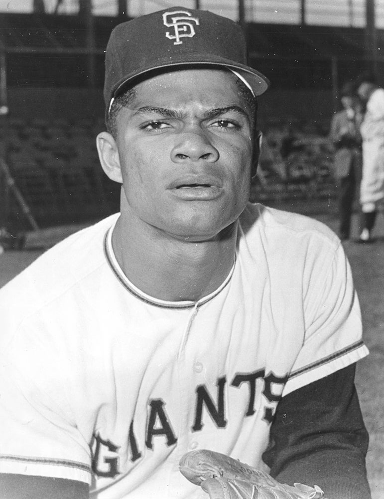 Head and shoulders portrait of Felipe Alou in Giants uniform