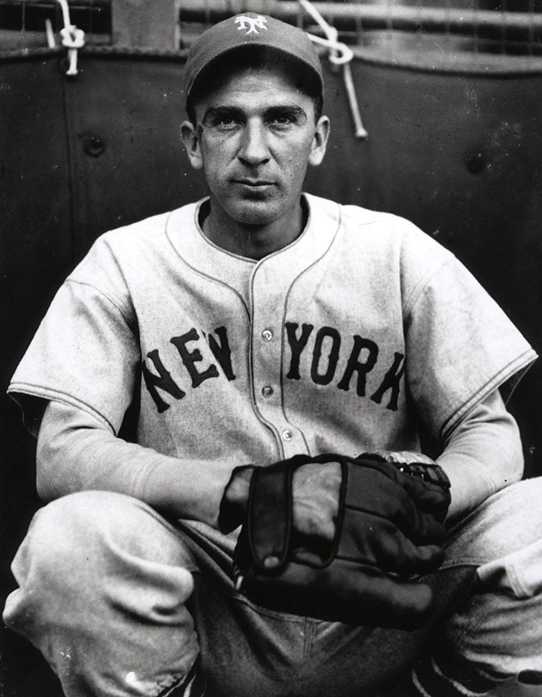 Seated portrait of Carl Hubbell in New York uniform
